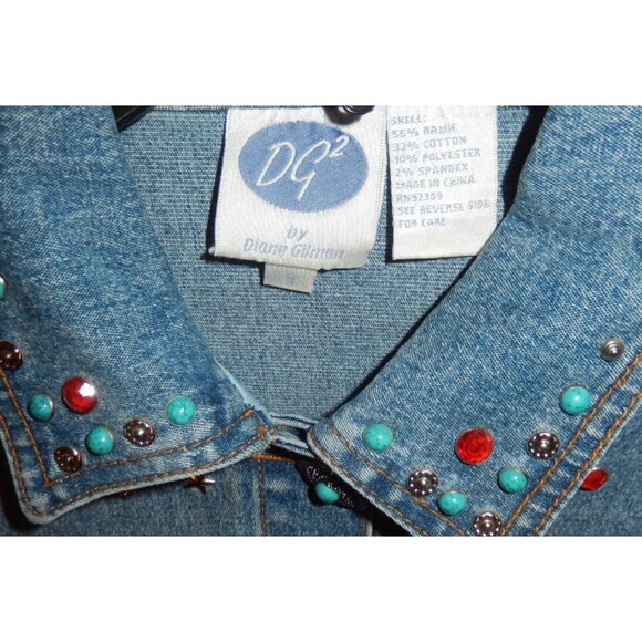 DG2 Diane Gilman Denim Jacket Women's Small Canchos Studs Rhinestones - Picture 3 of 6